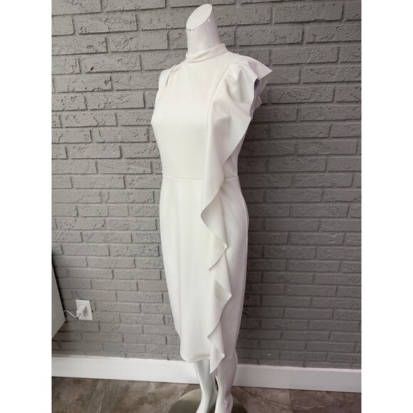 Topshop Women’s White Asymmetrical Ruffle Pencil Midi Dress Size 6 - Picture 7 of 9